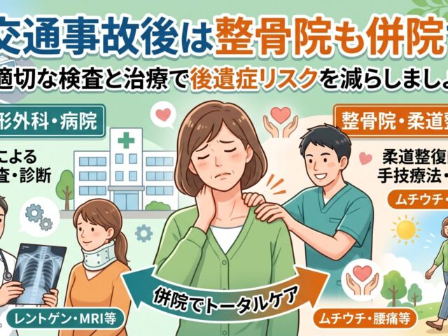 交通事故後は整骨院も併院で｜適切な検査と治療で後遺症リスクを減らしましょう